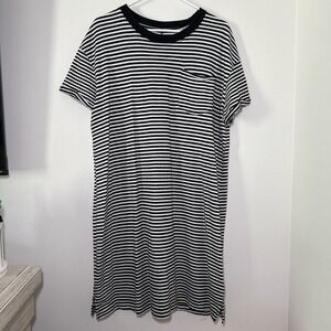 Time and Tru Women's Black White Striped Cotton‎ T Shirt Dress Size Large
